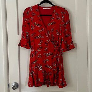 Zara Red Floral Mini Dress w/Shorts, Size Small